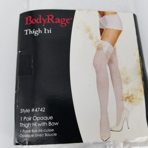 Body Rage Thigh High Hi Nylon M/L White Opaque Top Bow Gothic Punk Alt Cosplay - Picture 1 of 7
